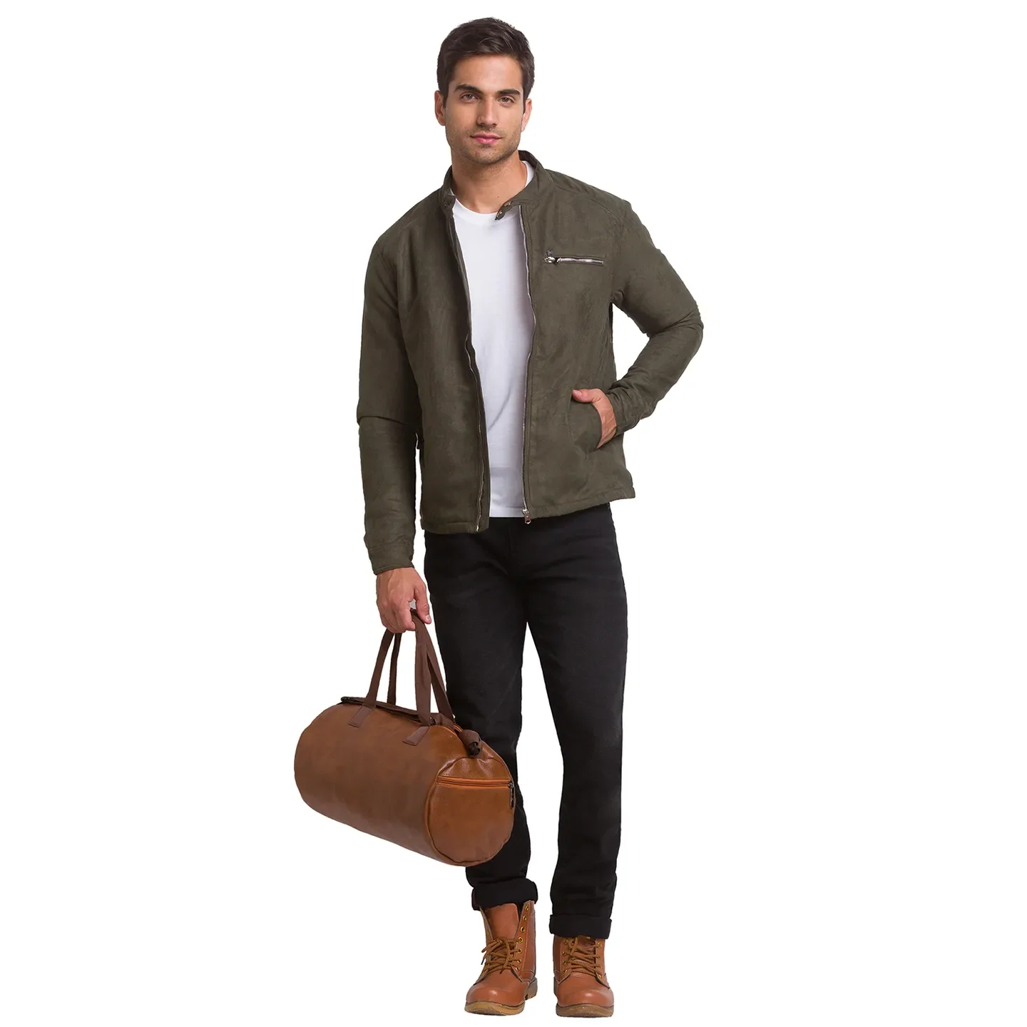 Olive Regular Fit Long Sleeves Polyester Men's Jacket by Being Human Clothing - Image 2