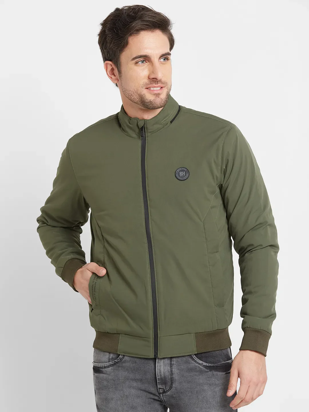 Olive Regular Fit Long Sleeves Men's Jacket by Being Human Clothing
