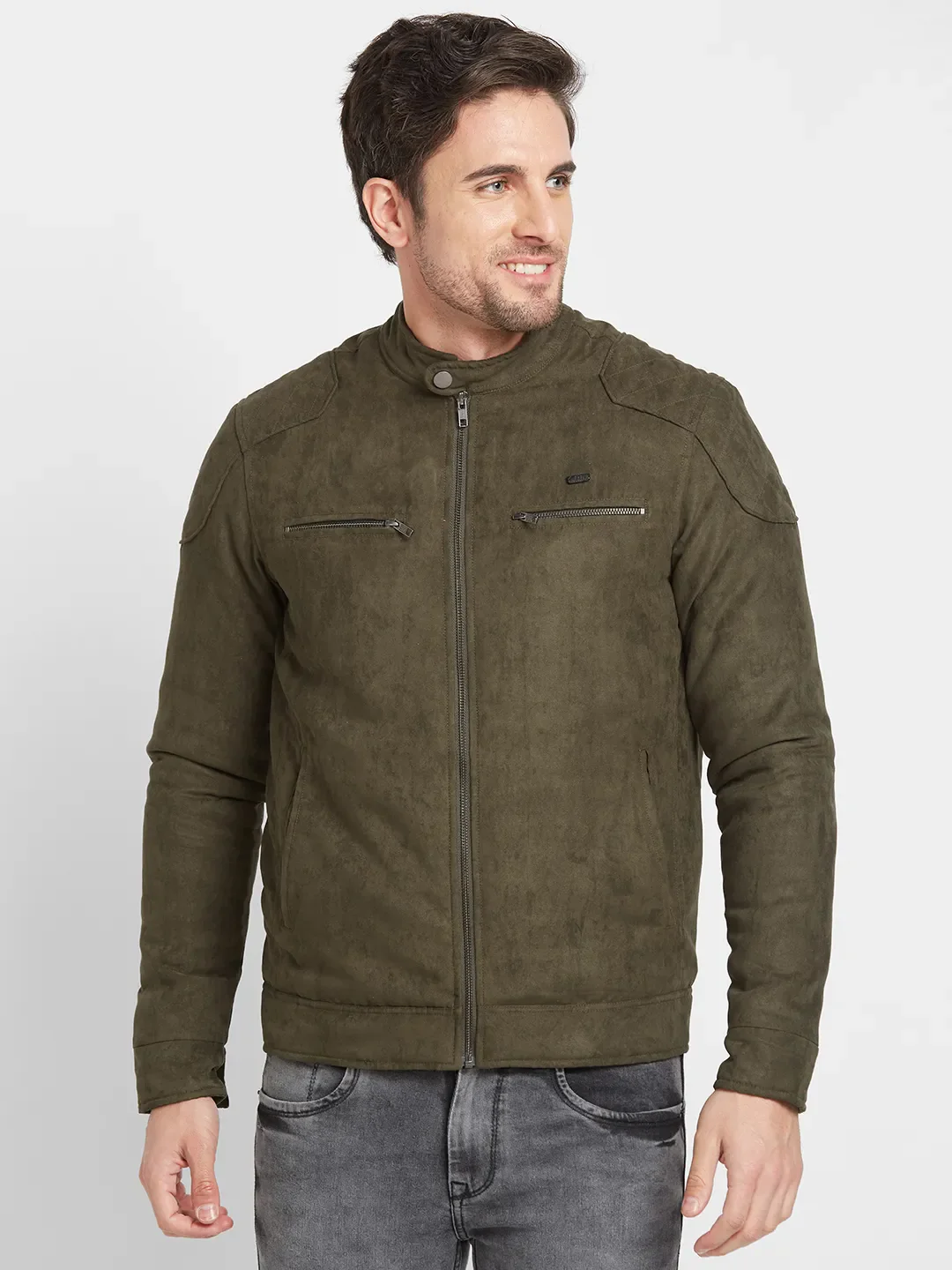 Olive Regular Fit Long Sleeves Men's Jacket by Being Human Clothing