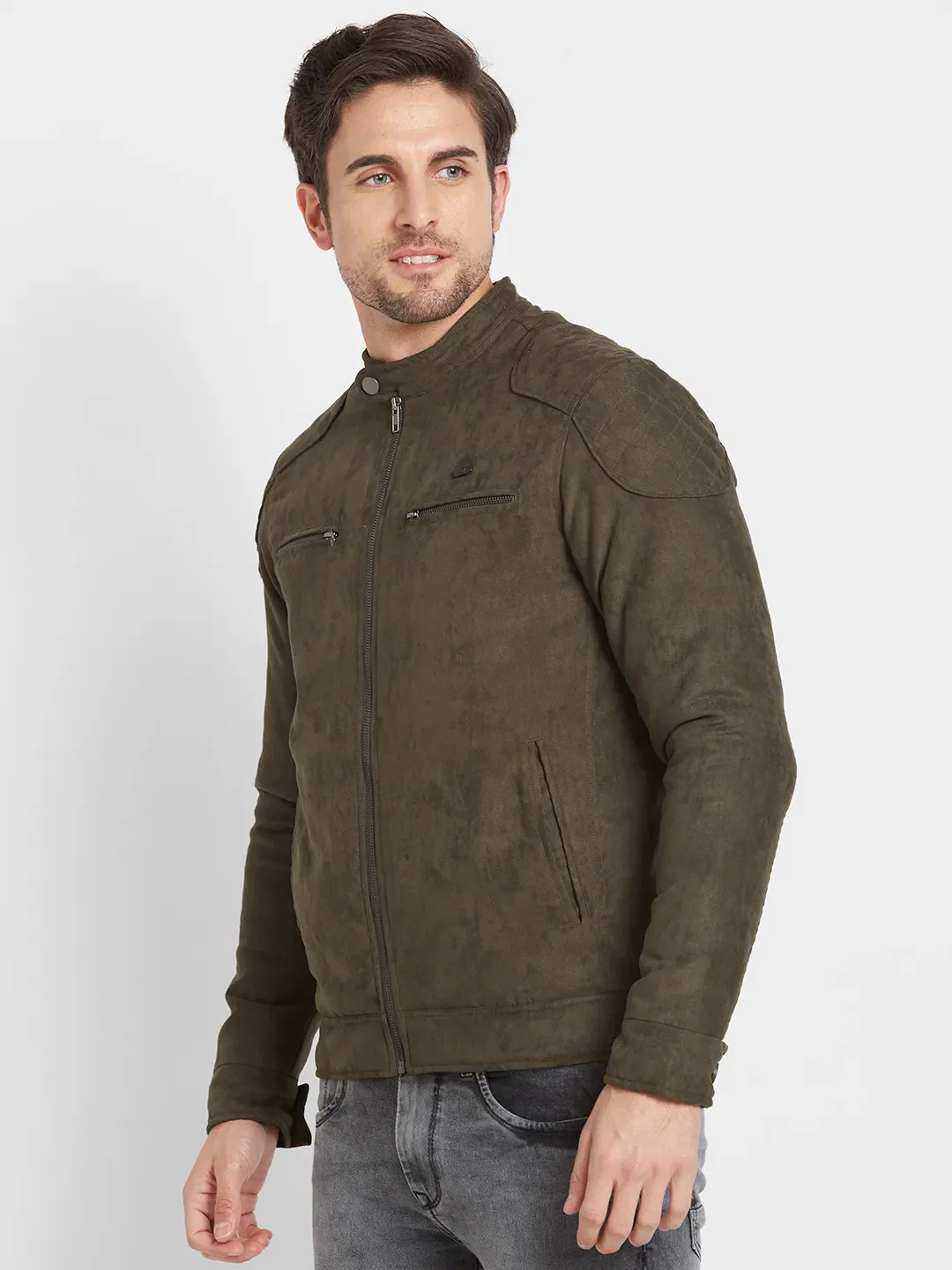 Olive Regular Fit Long Sleeves Men's Jacket by Being Human Clothing - Image 4