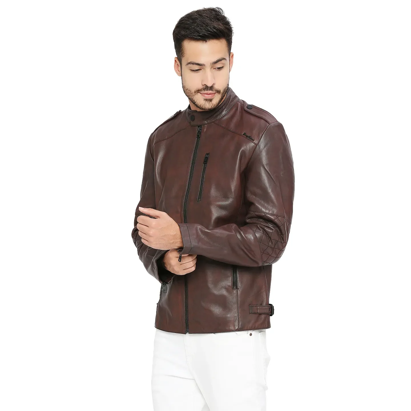 Red Regular Fit Long Sleeves Leather Men's Jacket by Being Human Clothing - Image 2