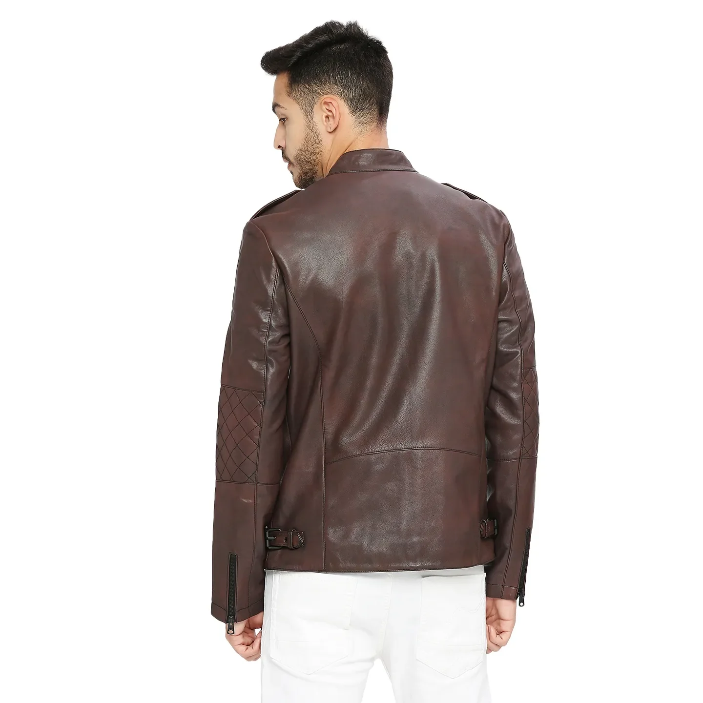 Red Regular Fit Long Sleeves Leather Men's Jacket by Being Human Clothing - Image 4