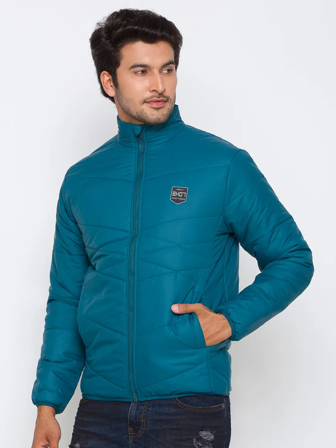 Blue Regular Fit Long Sleeves Cotton Men's Jacket by Being Human Clothing - Image 2