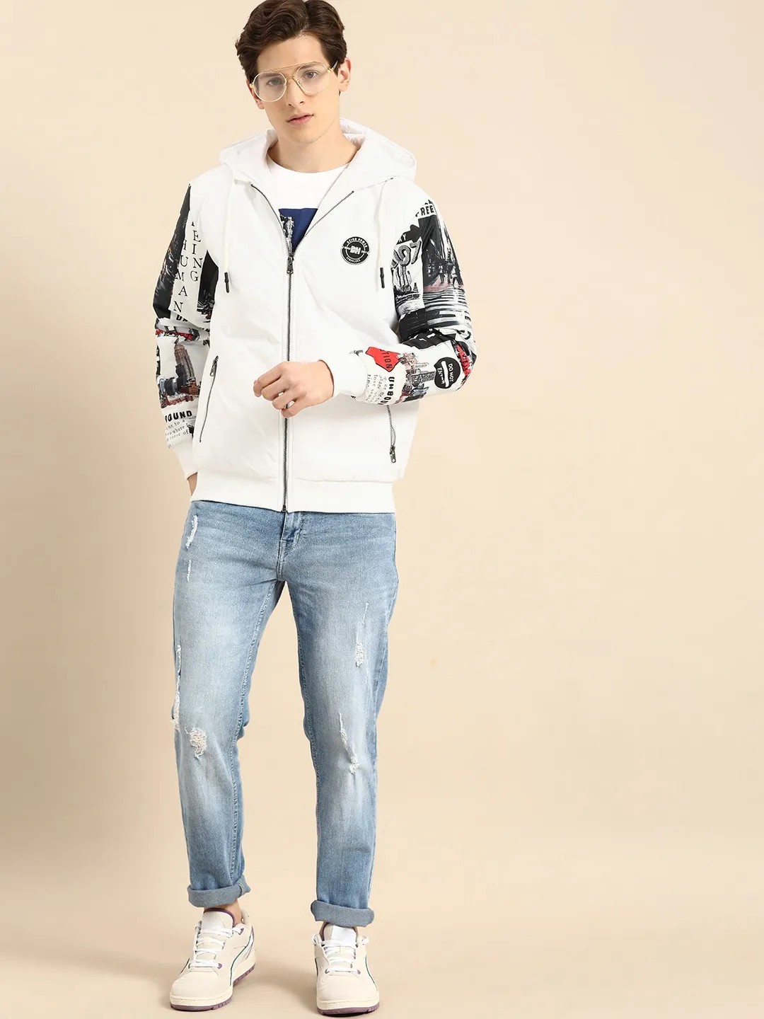 White Regular Fit Long Sleeves Cotton Men's Jacket by Being Human Clothing - Image 5