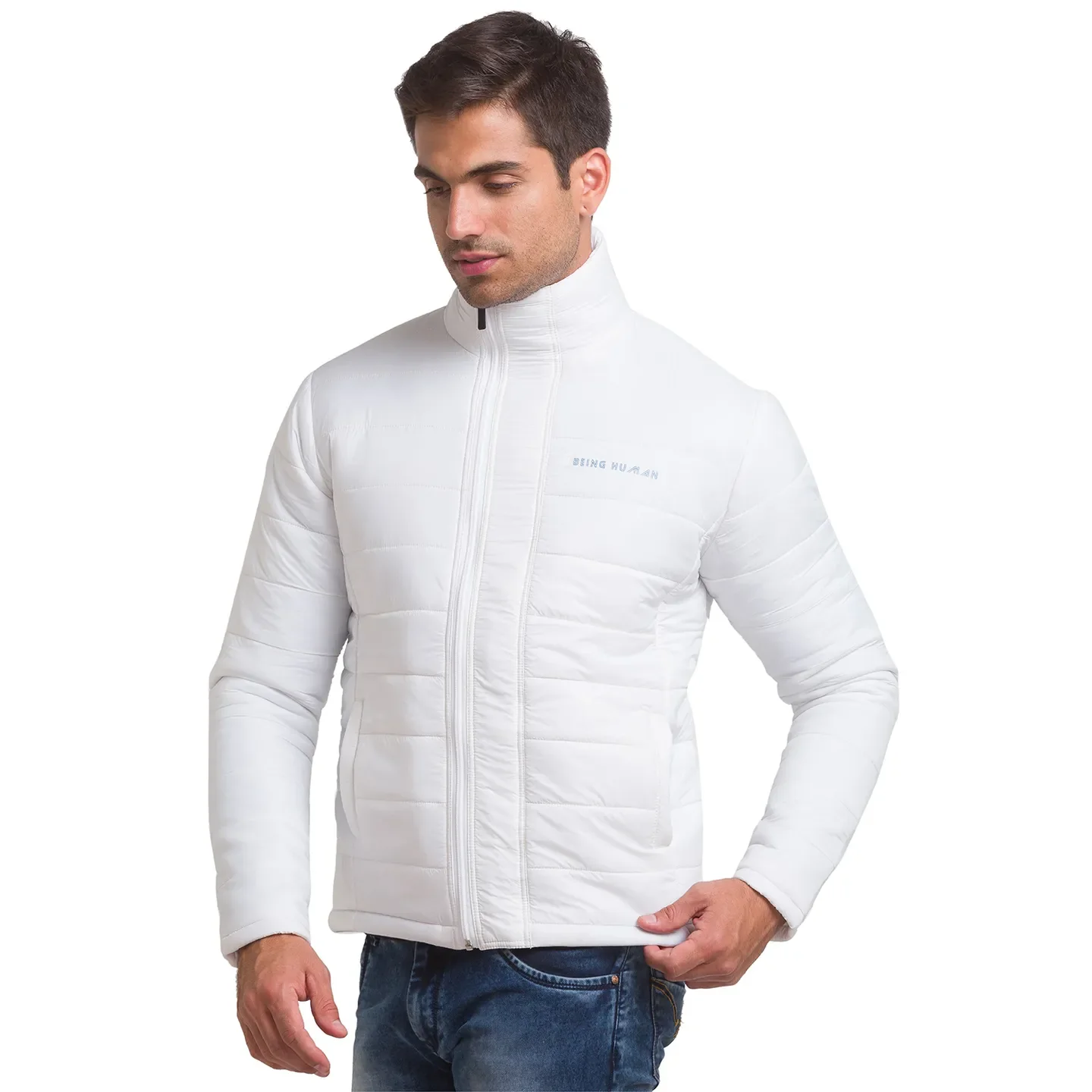 White Regular Fit Long Sleeves Polyester Men's Jacket by Being Human Clothing - Image 7