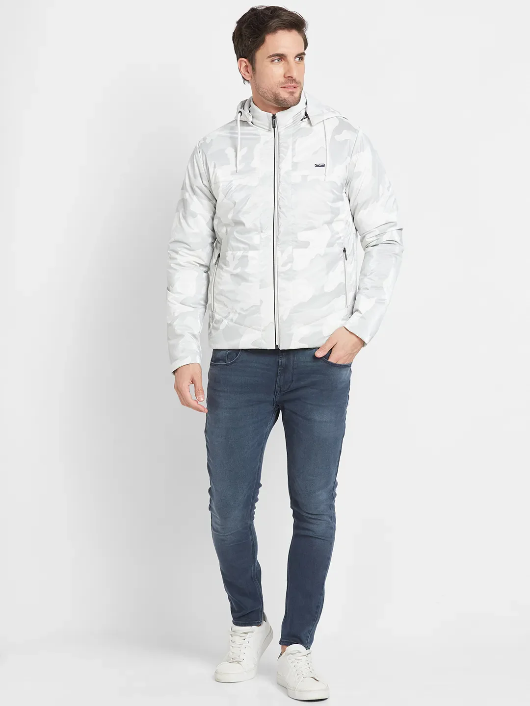 White Regular Fit Long Sleeves Men's Jacket by Being Human Clothing