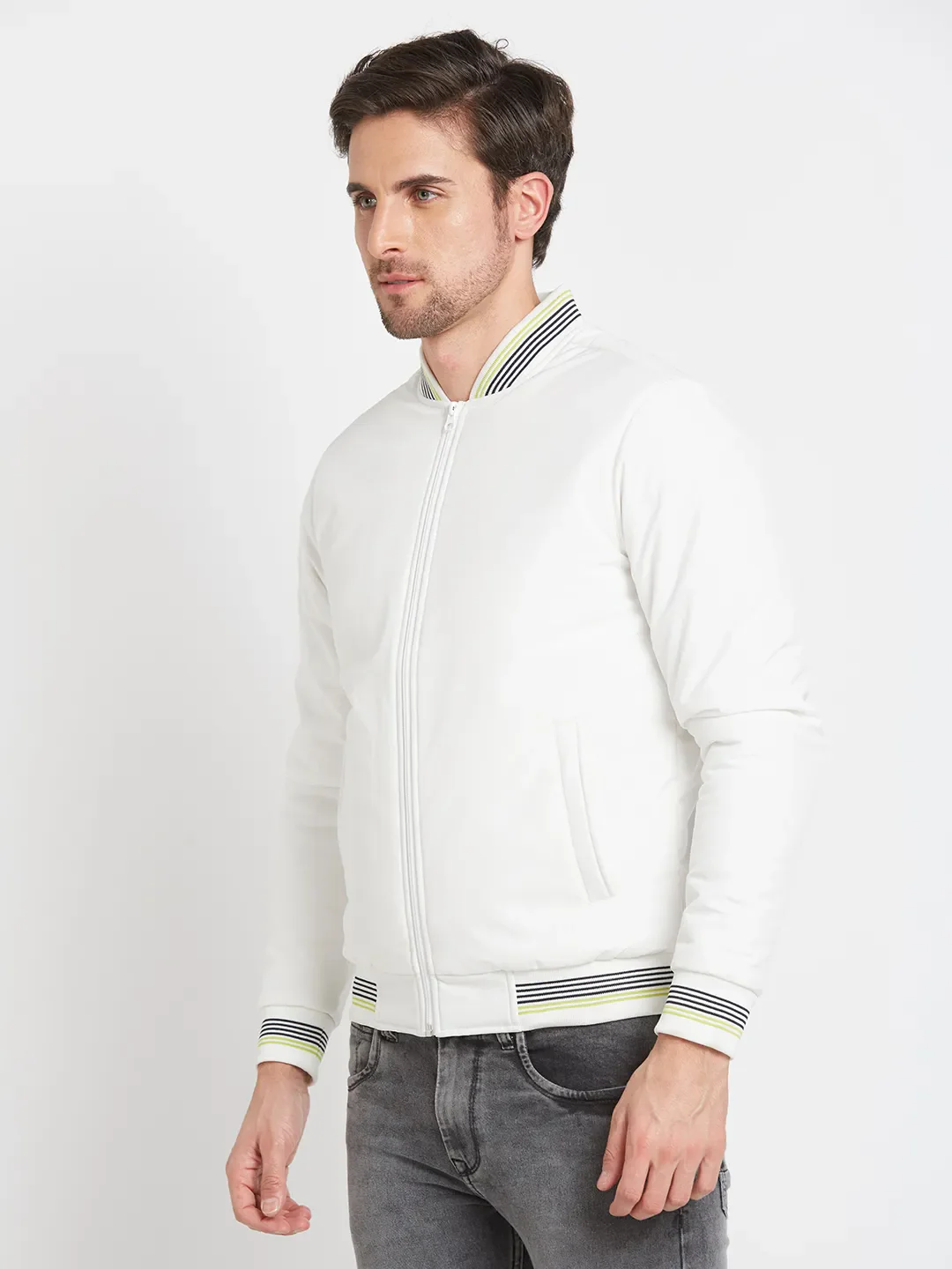 White Regular Fit Long Sleeves Men's Jacket by Being Human Clothing - Image 4