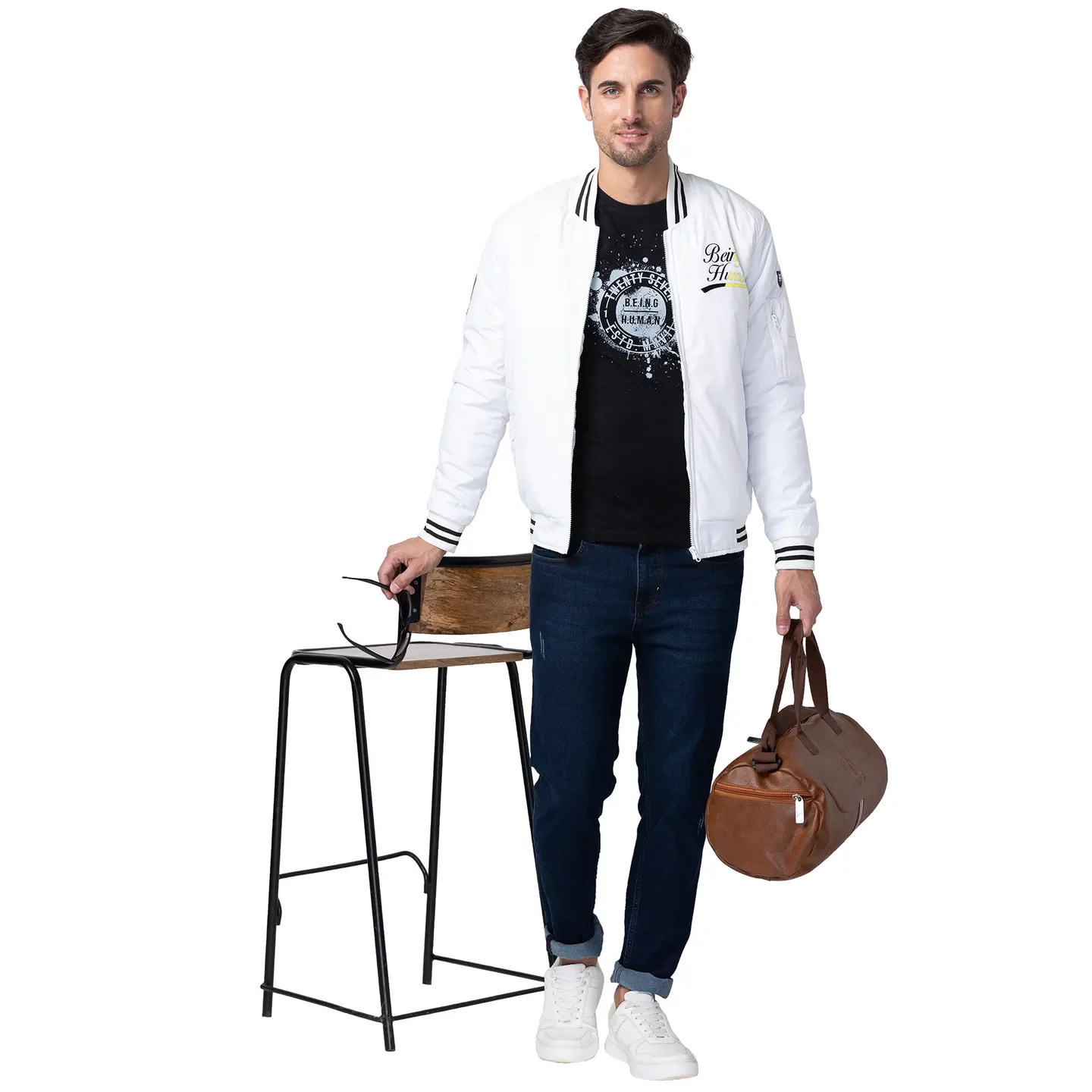 White Regular Fit Long Sleeves Polyester Men's Jacket by Being Human Clothing - Image 2