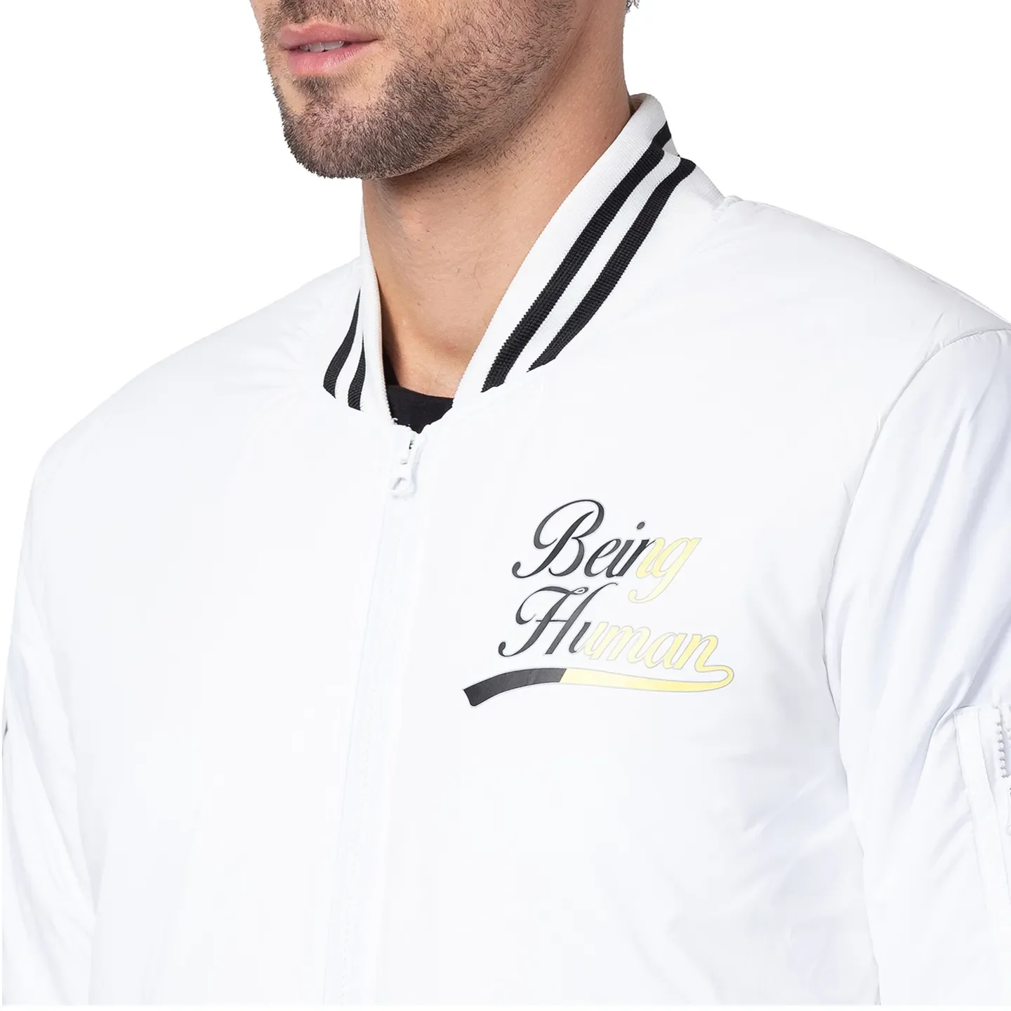 White Regular Fit Long Sleeves Polyester Men's Jacket by Being Human Clothing - Image 5