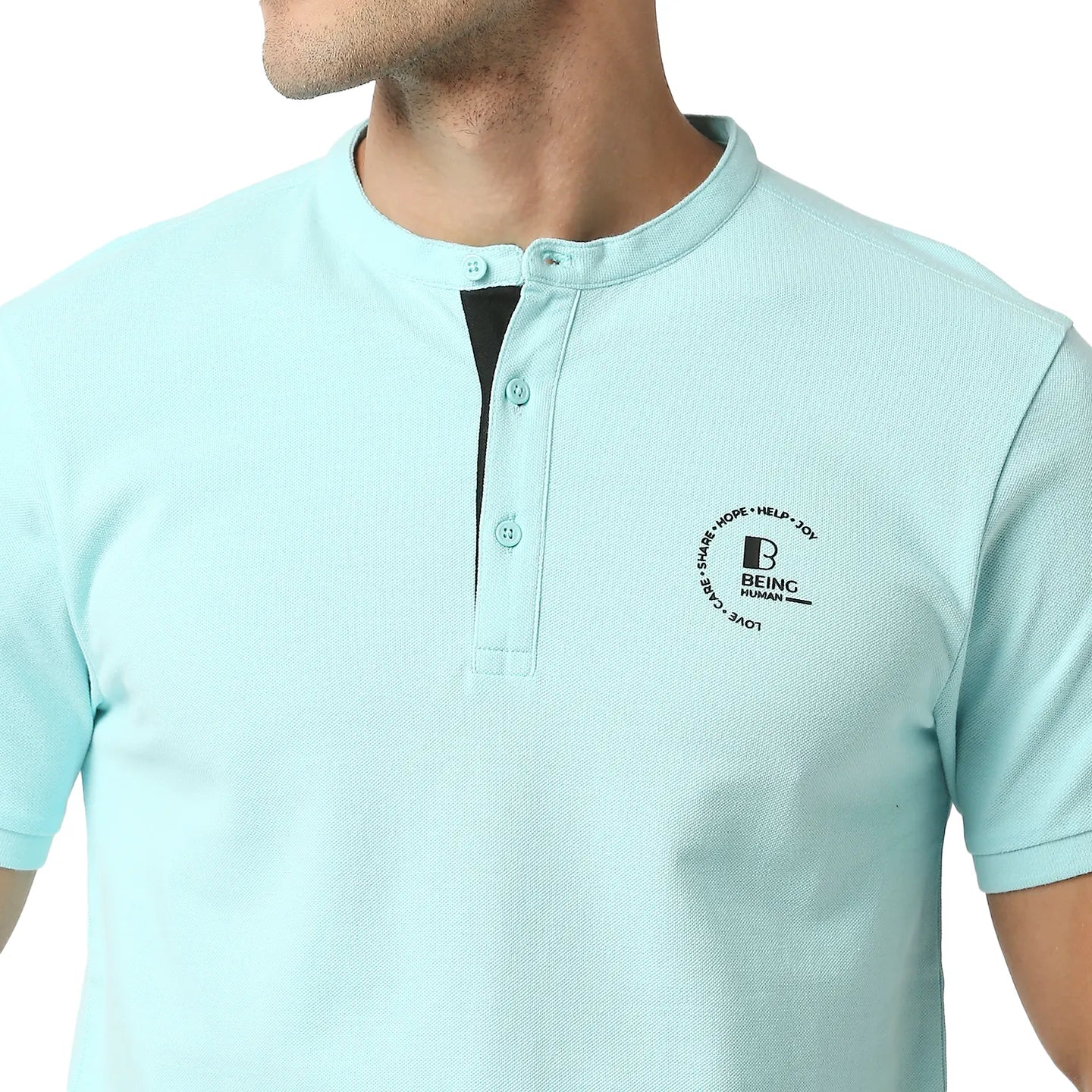 Aqua Regular Fit Mandarin Collar Men's Polo T-Shirt by Being Human Clothing - Image 5