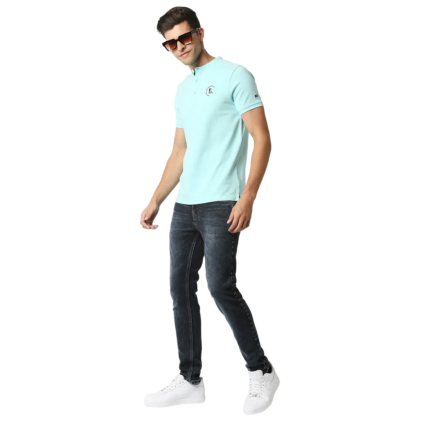 Aqua Regular Fit Mandarin Collar Men's Polo T-Shirt by Being Human Clothing - Image 6