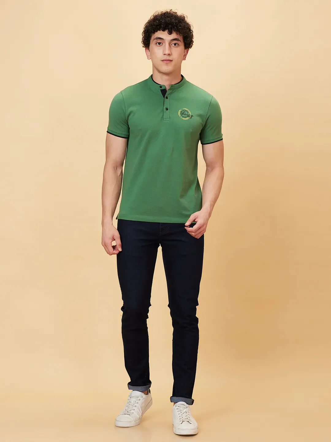 Green Regular Fit Men's Polo T-Shirt by Being Human Clothing