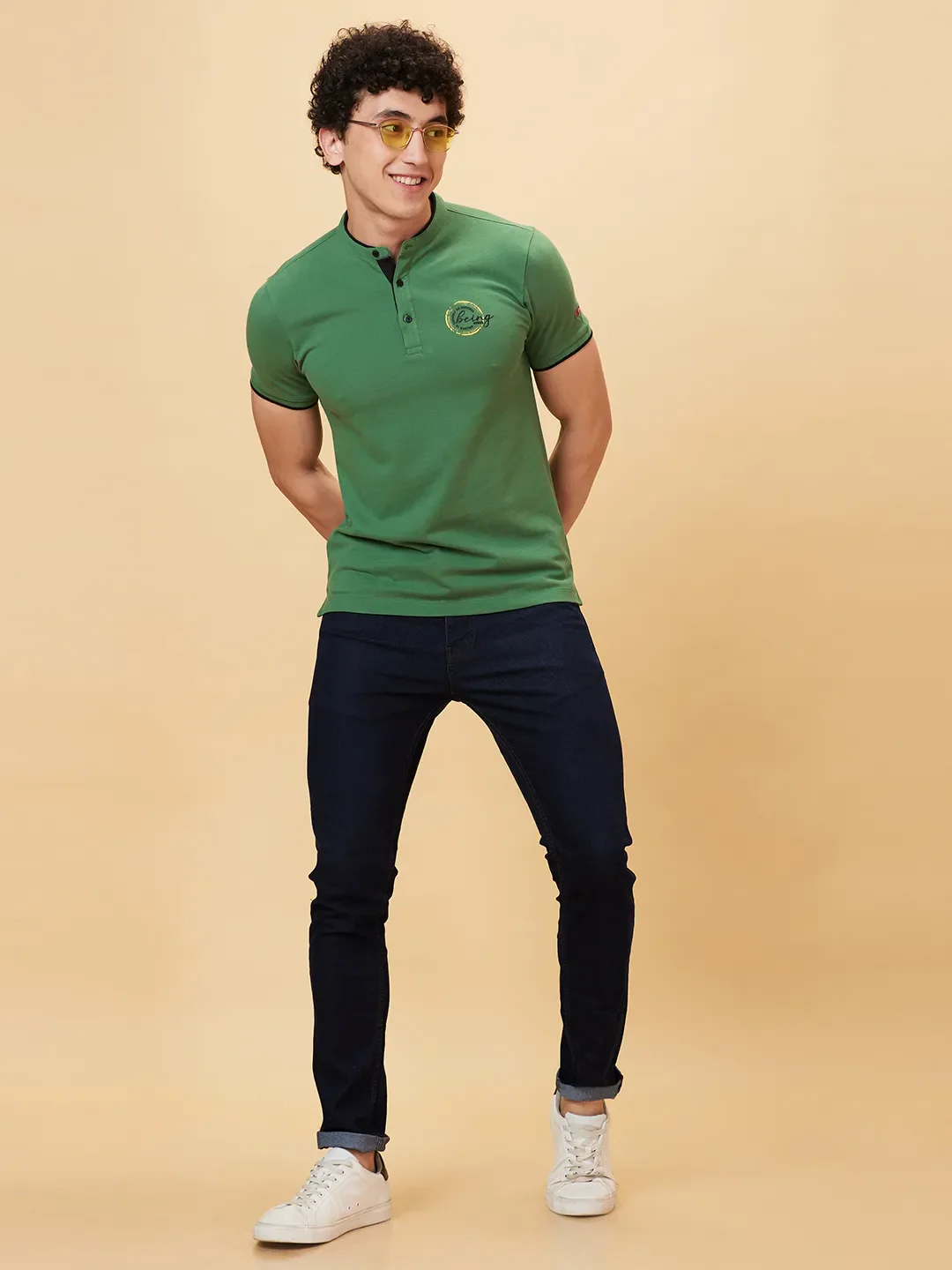Green Regular Fit Men's Polo T-Shirt by Being Human Clothing - Image 5