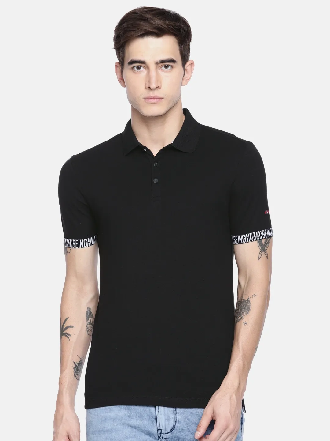 Black Regular Fit Men's Polo T-Shirt by Being Human Clothing