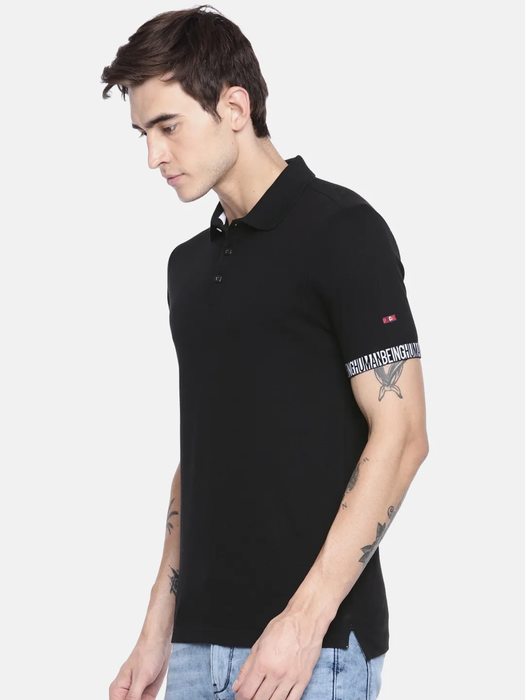 Black Regular Fit Men's Polo T-Shirt by Being Human Clothing - Image 2