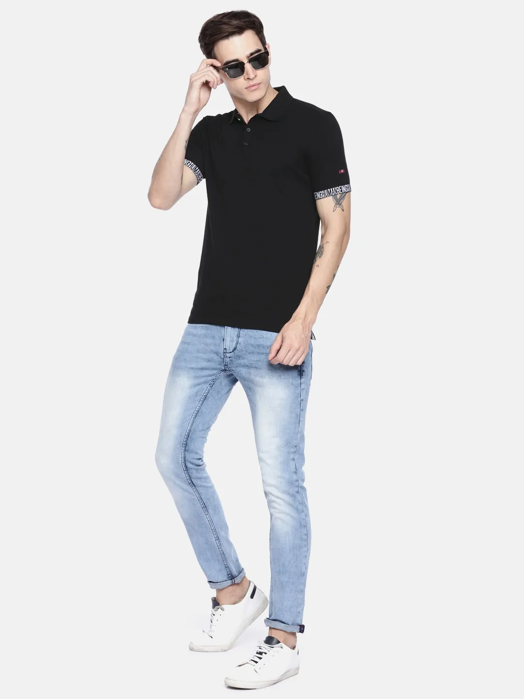 Black Regular Fit Men's Polo T-Shirt by Being Human Clothing - Image 5