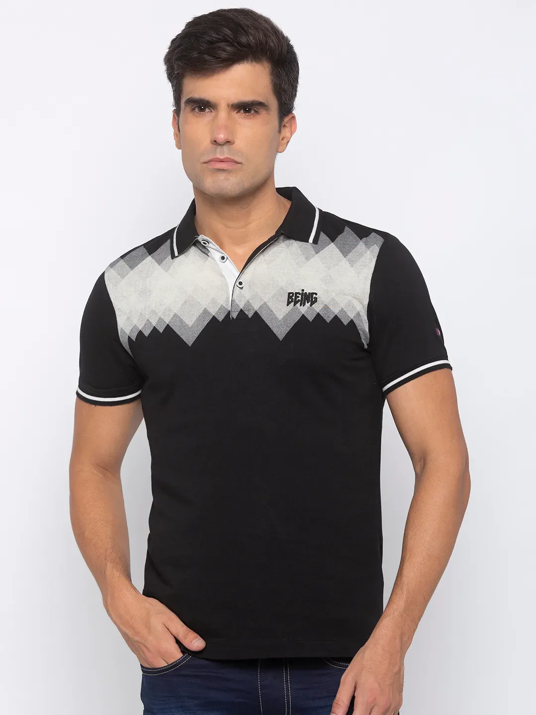 Black Regular Fit Men's Polo T-Shirt by Being Human Clothing
