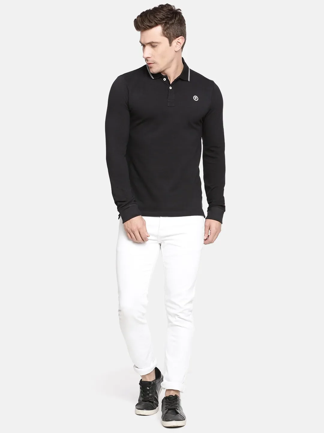 Black Regular Fit Men's Long Sleeves Polo T-Shirt by Being Human Clothing - Image 2