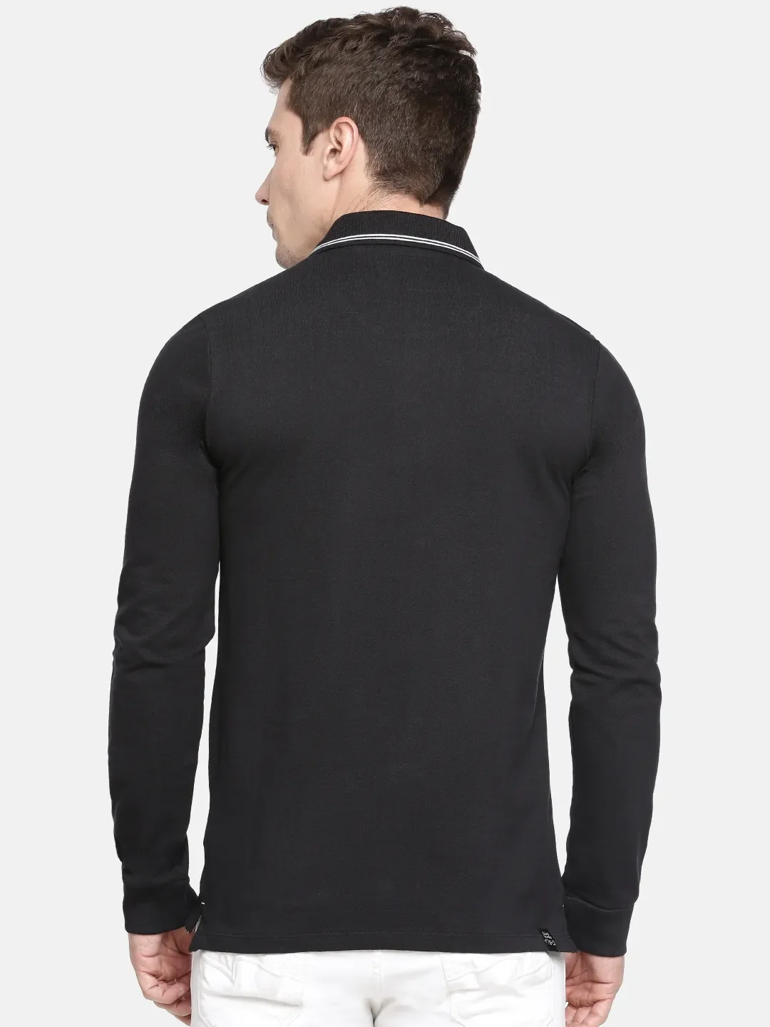 Black Regular Fit Men's Long Sleeves Polo T-Shirt by Being Human Clothing - Image 7