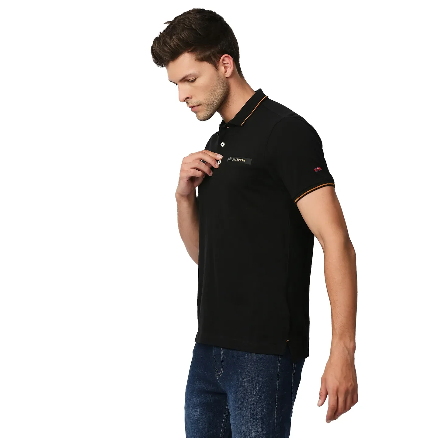 Black Regular Fit Men's Polo T-Shirt by Being Human Clothing - Image 2