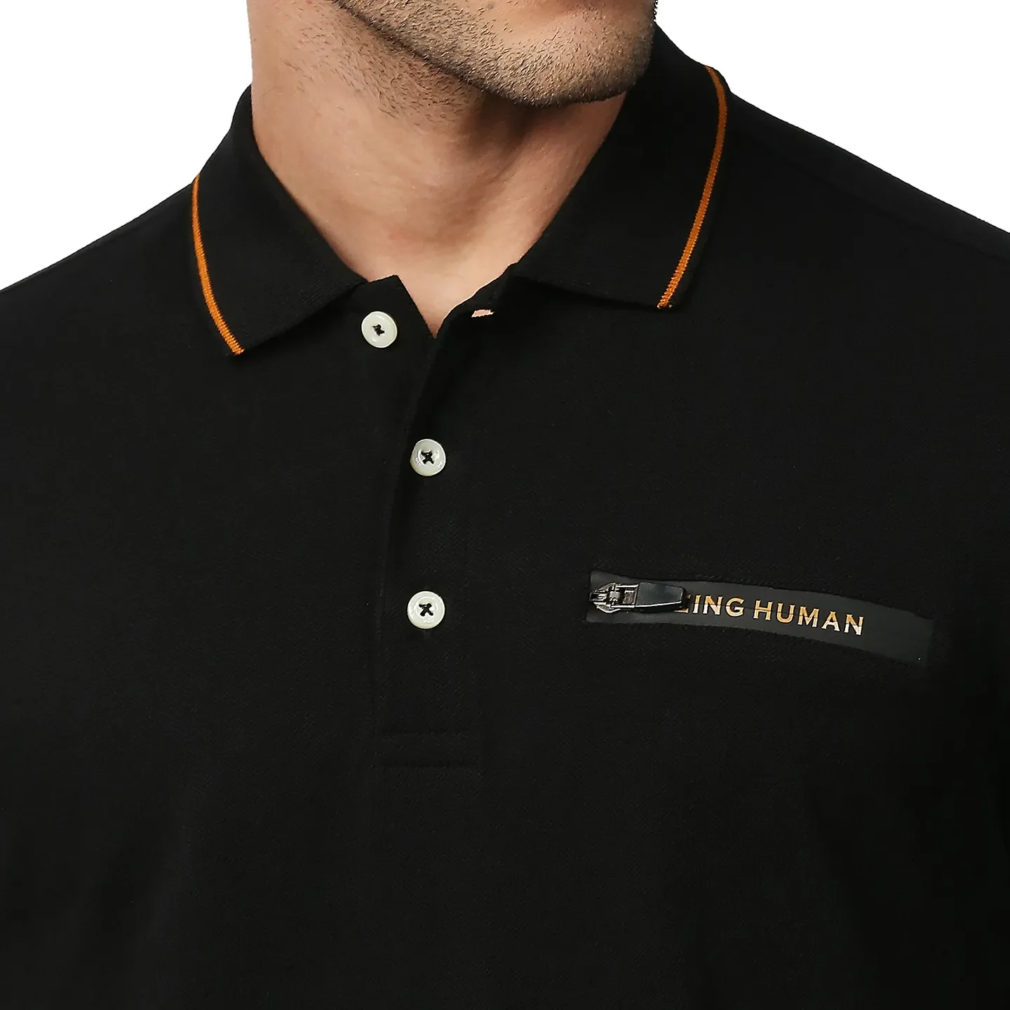 Black Regular Fit Men's Polo T-Shirt by Being Human Clothing - Image 5