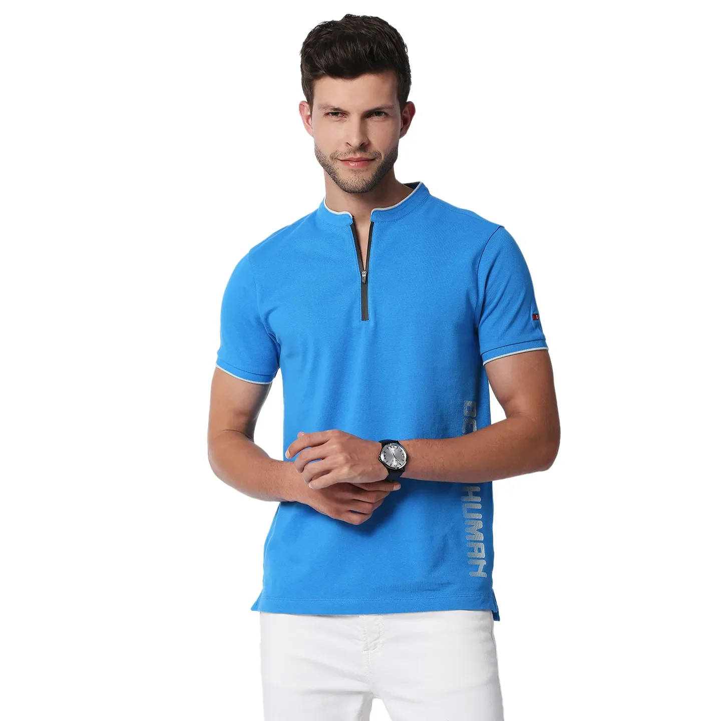 Blue Slim Straight Fit Men's Polo T-Shirt by Being Human Clothing