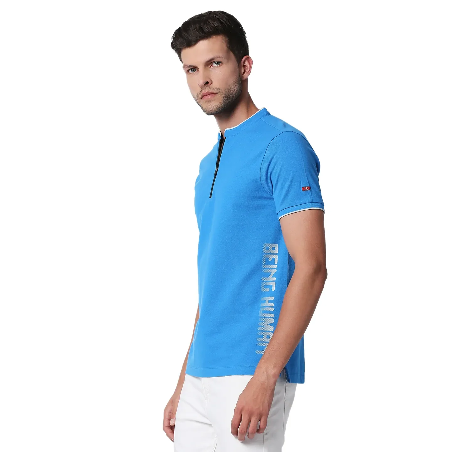 Blue Slim Straight Fit Men's Polo T-Shirt by Being Human Clothing - Image 2