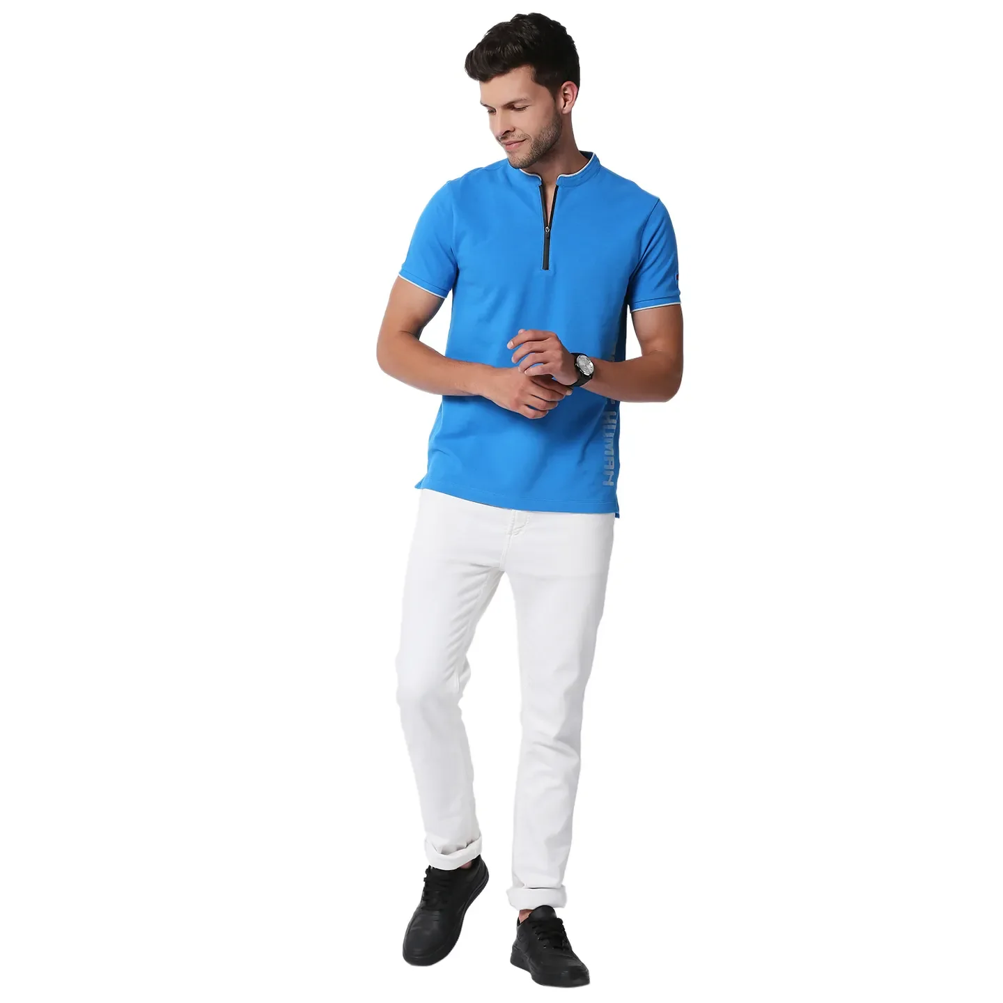 Blue Slim Straight Fit Men's Polo T-Shirt by Being Human Clothing - Image 5