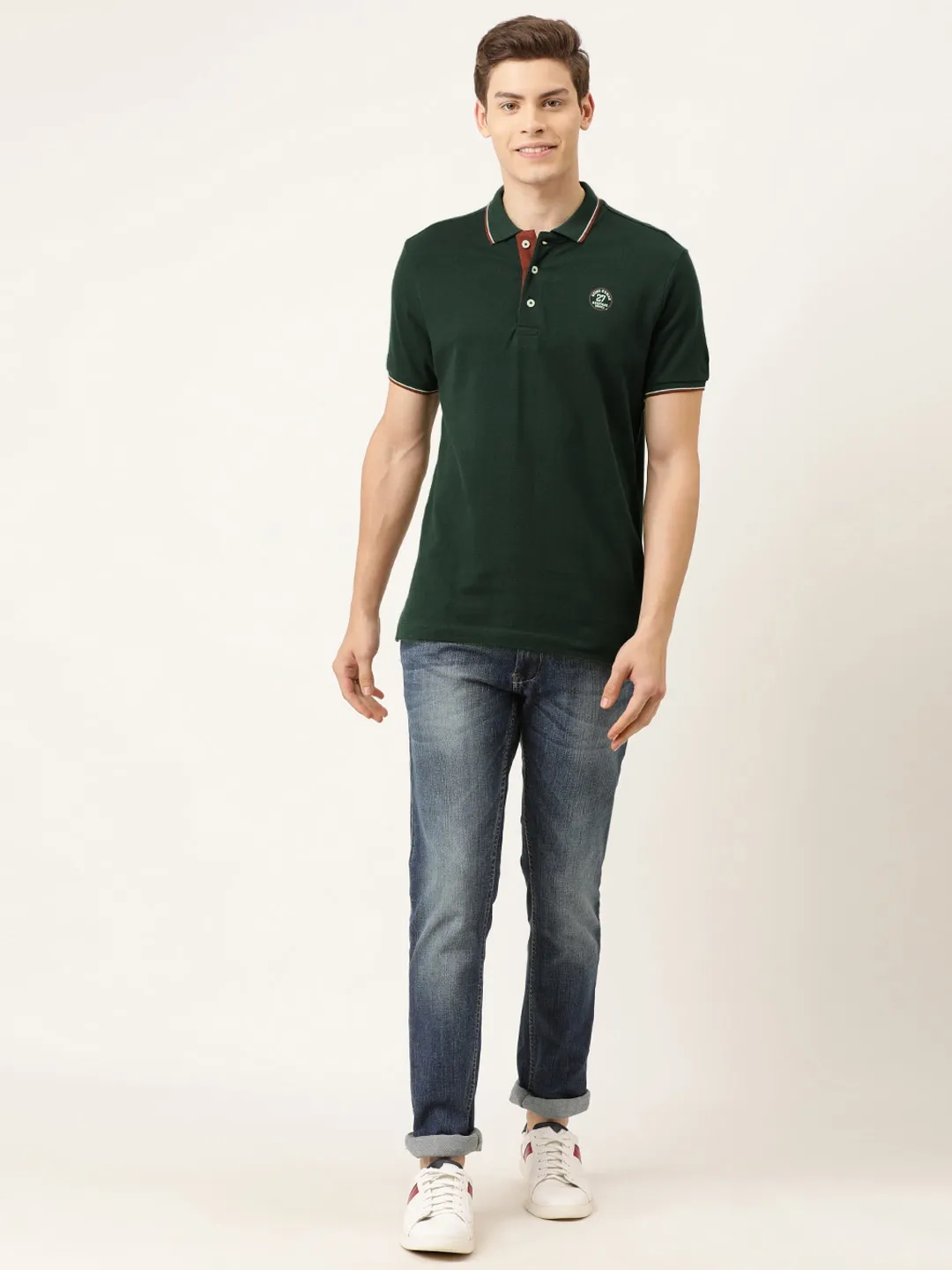 Green Regular Fit Men's Polo T-Shirt by Being Human Clothing - Image 4