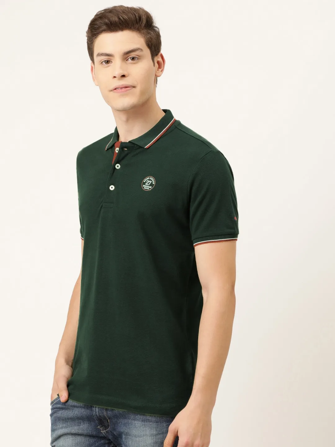 Green Regular Fit Men's Polo T-Shirt by Being Human Clothing - Image 9