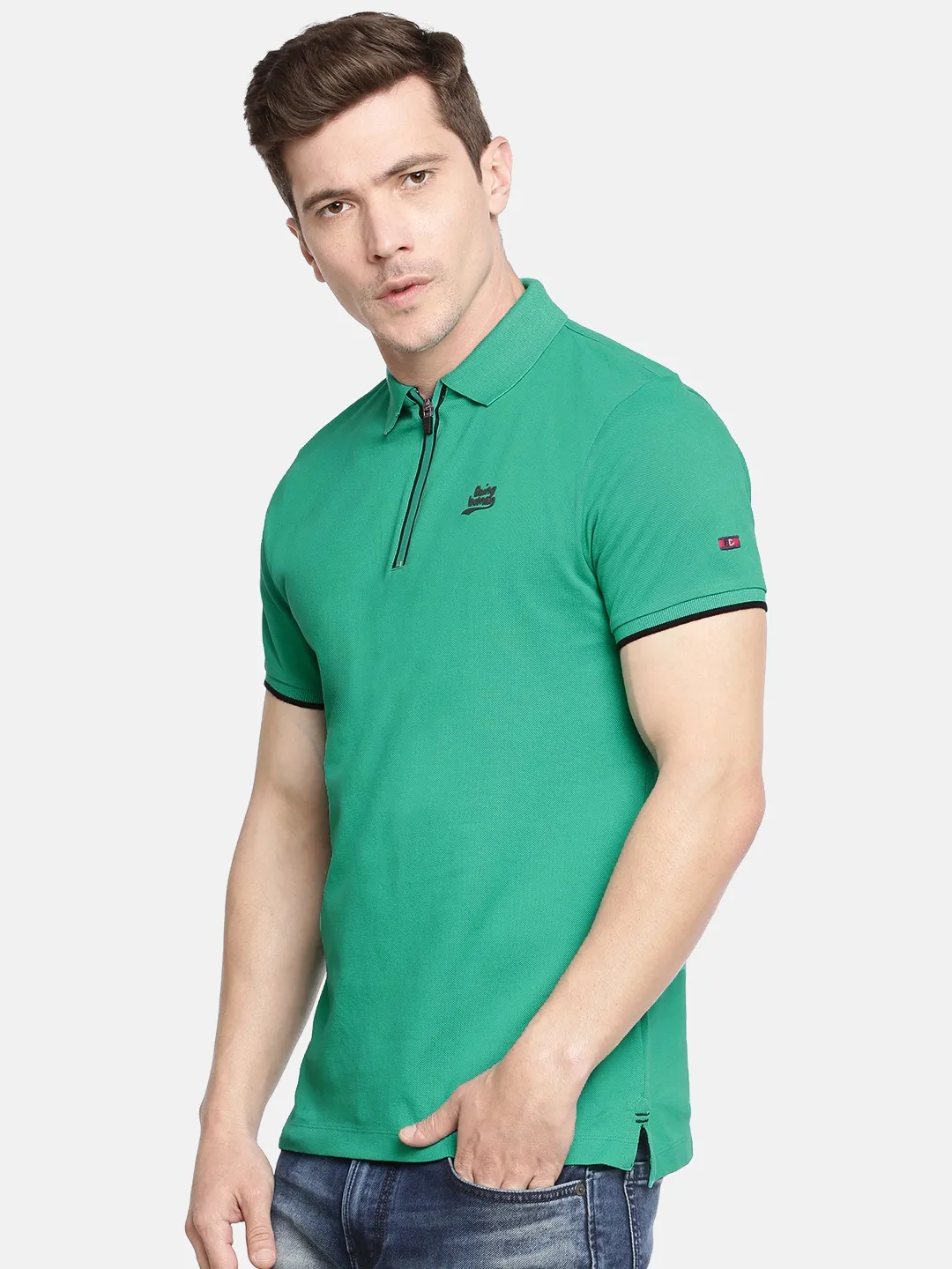 Green Regular Fit Men's Polo T-Shirt by Being Human Clothing - Image 3
