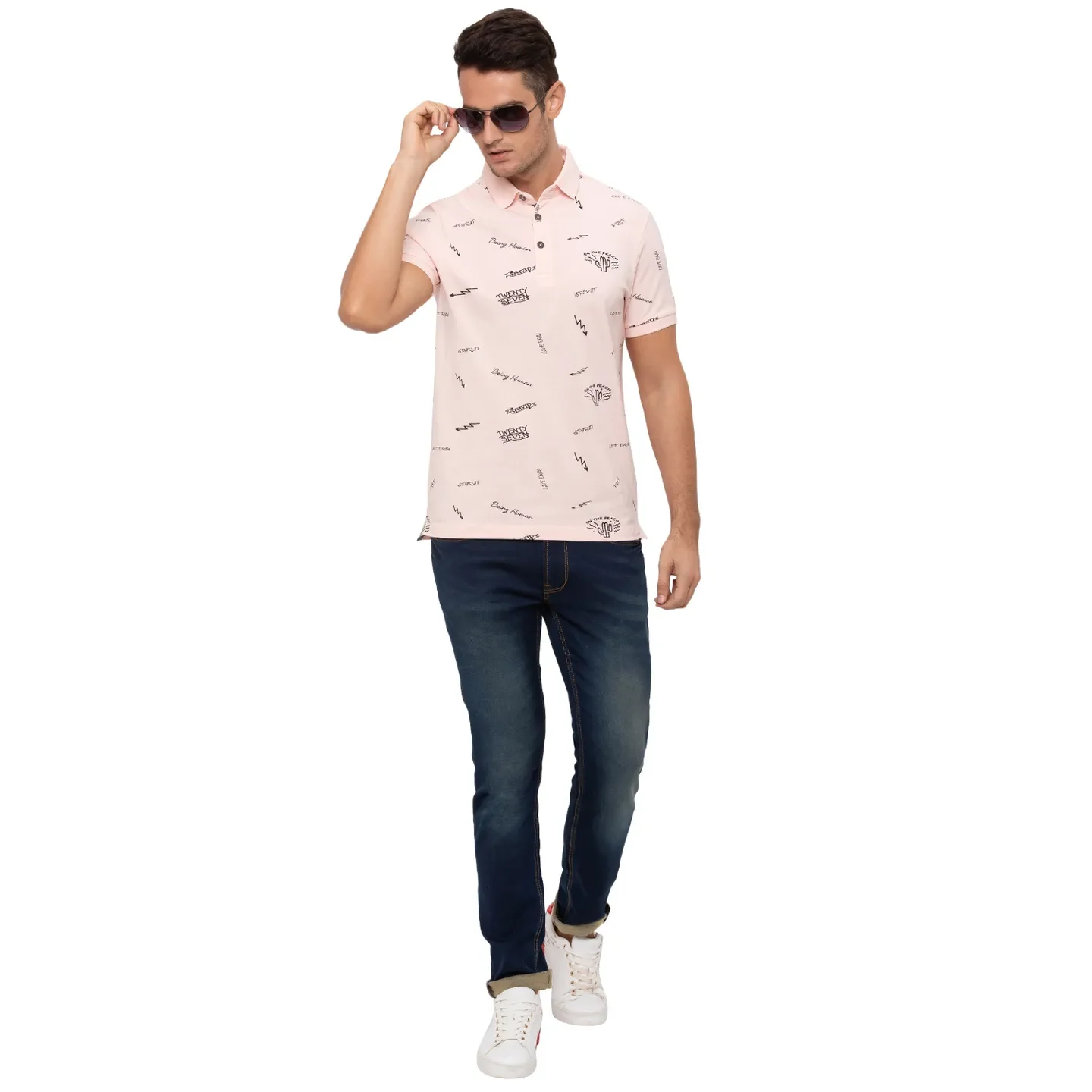 Pink Regular Fit Men's Polo T-Shirt by Being Human Clothing - Image 2