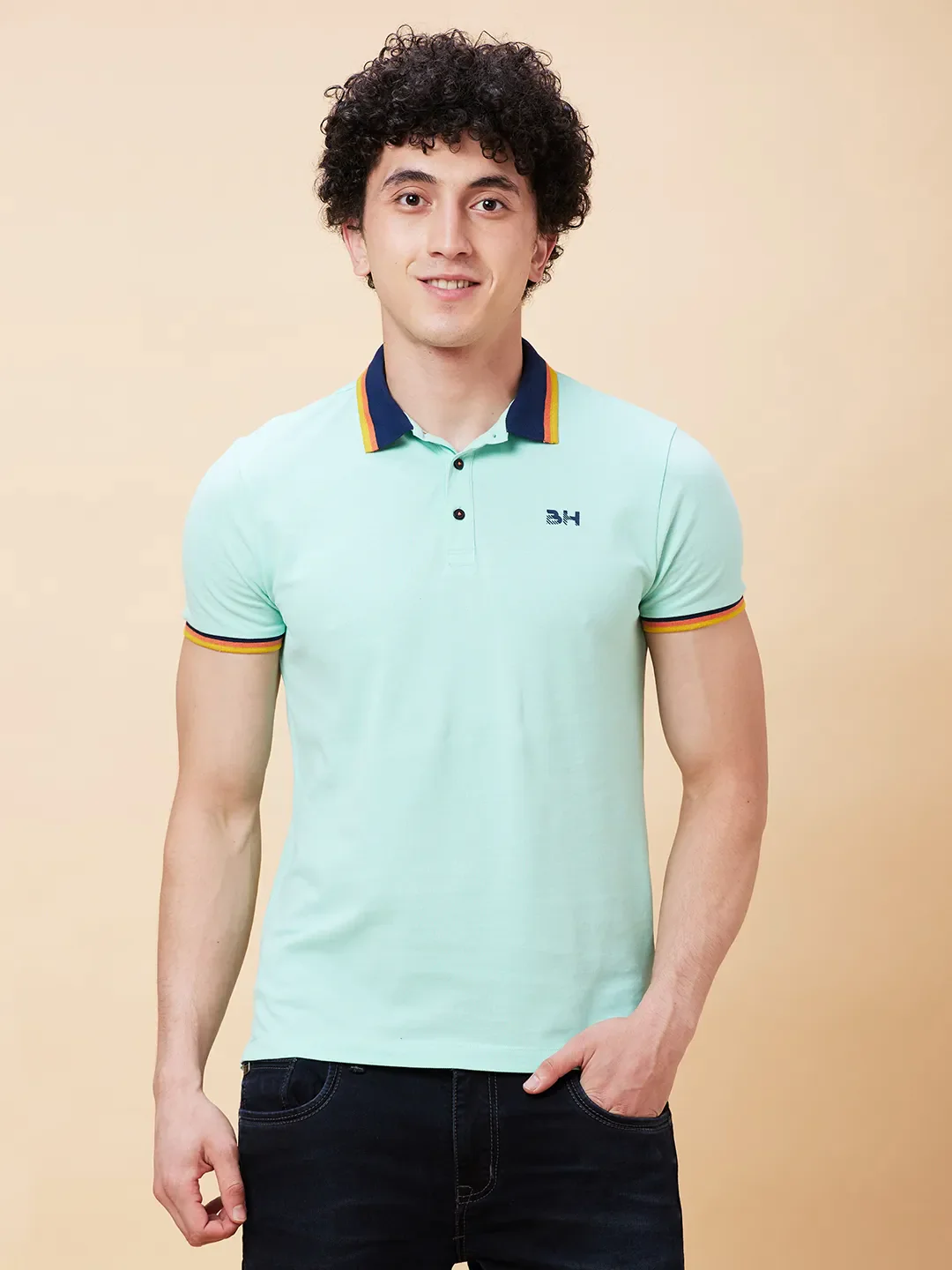 Green Regular Fit Men's Polo T-Shirt by Being Human Clothing