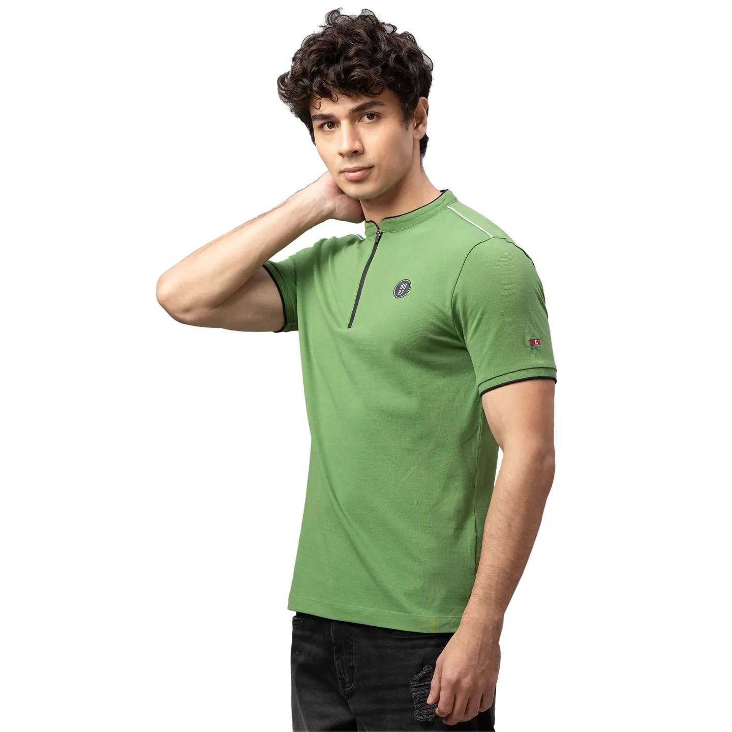 Green Regular Fit Men's Polo T-Shirt by Being Human Clothing - Image 3