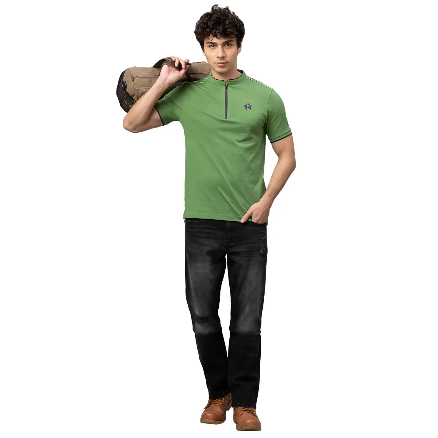 Green Regular Fit Men's Polo T-Shirt by Being Human Clothing - Image 5