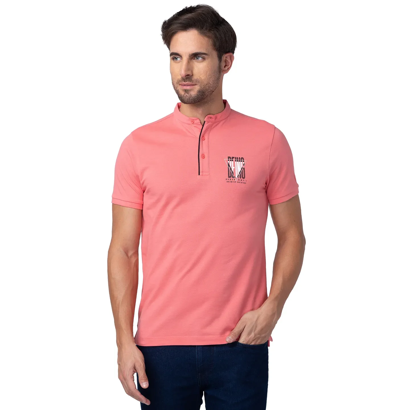 Coral Regular Fit Mandarin Collar Men's Polo T-Shirt by Being Human Clothing