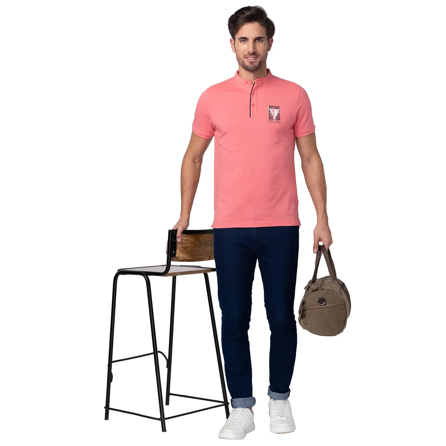 Coral Regular Fit Mandarin Collar Men's Polo T-Shirt by Being Human Clothing - Image 6