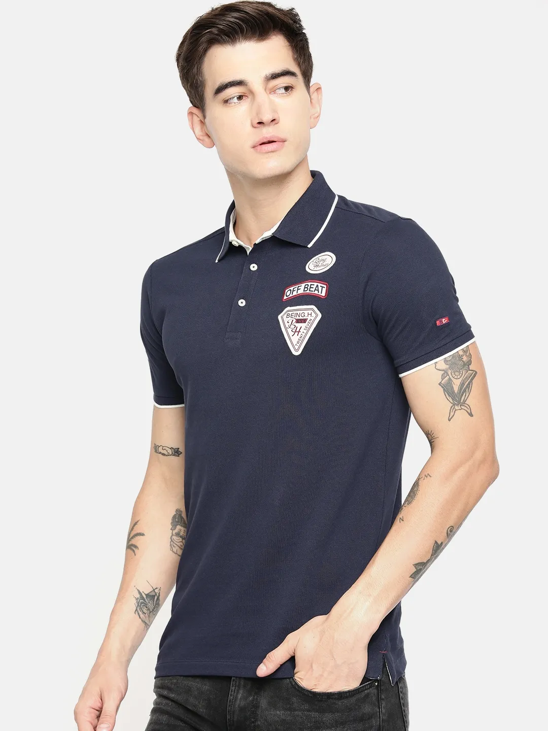 Blue Regular Fit Men's Polo T-Shirt by Being Human Clothing - Image 3