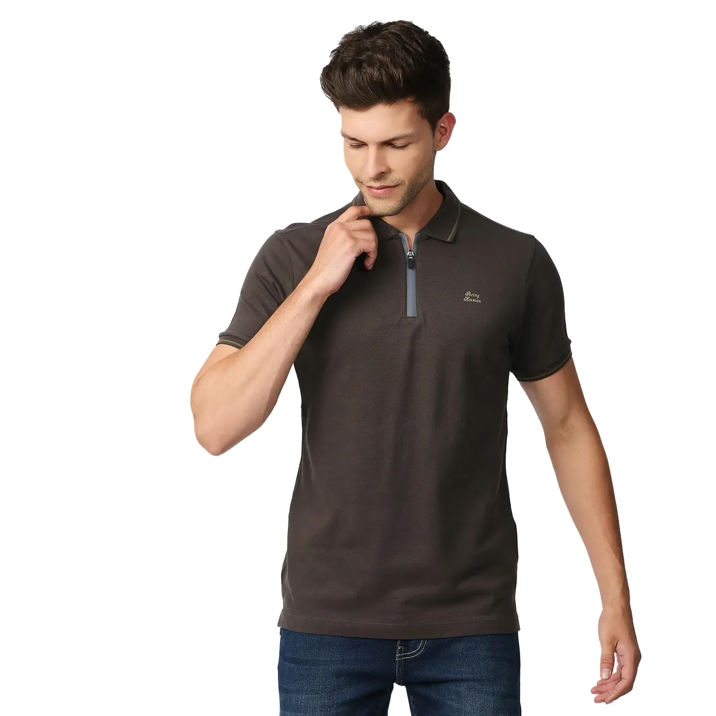 Grey Regular Fit Men's Polo T-Shirt by Being Human Clothing