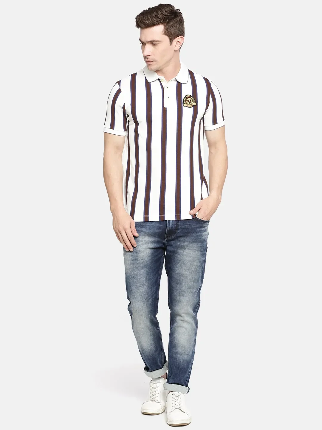 Beige Regular Fit Men's Polo T-Shirt by Being Human Clothing - Image 3