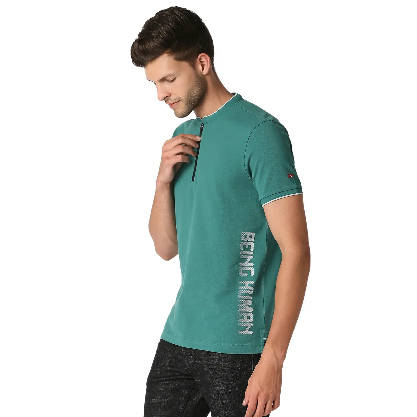 Green Slim Straight Fit Men's Polo T-Shirt by Being Human Clothing - Image 2