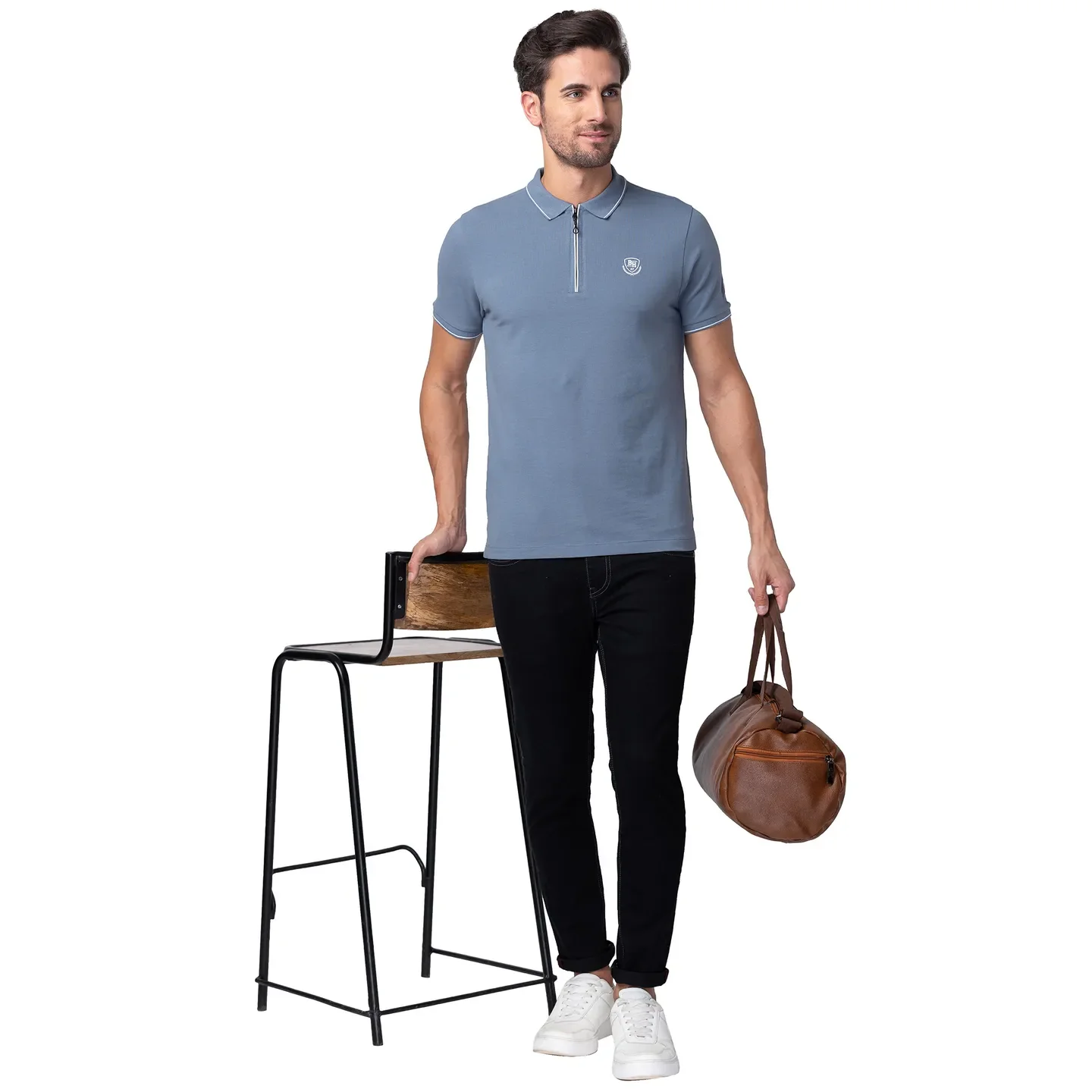 Blue Regular Fit Men's Polo T-Shirt by Being Human Clothing - Image 6