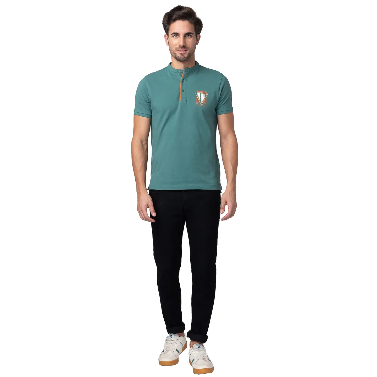 Foliage Green Regular Fit Mandarin Collar Men's Polo T-Shirt by Being Human Clothing - Image 2