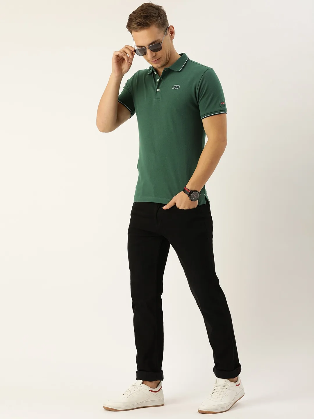 Green Regular Fit Men's Polo T-Shirt by Being Human Clothing - Image 3