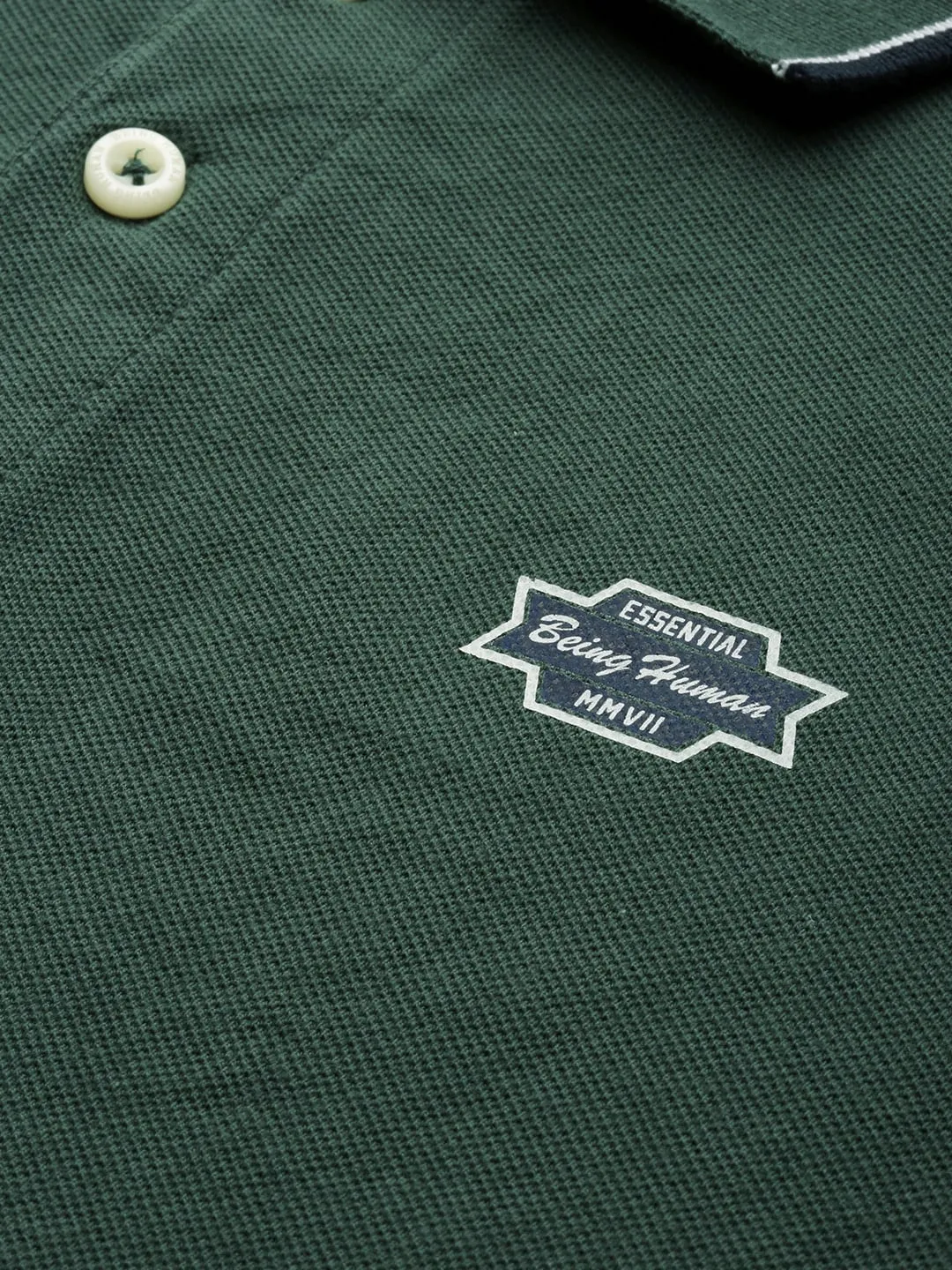 Green Regular Fit Men's Polo T-Shirt by Being Human Clothing - Image 5