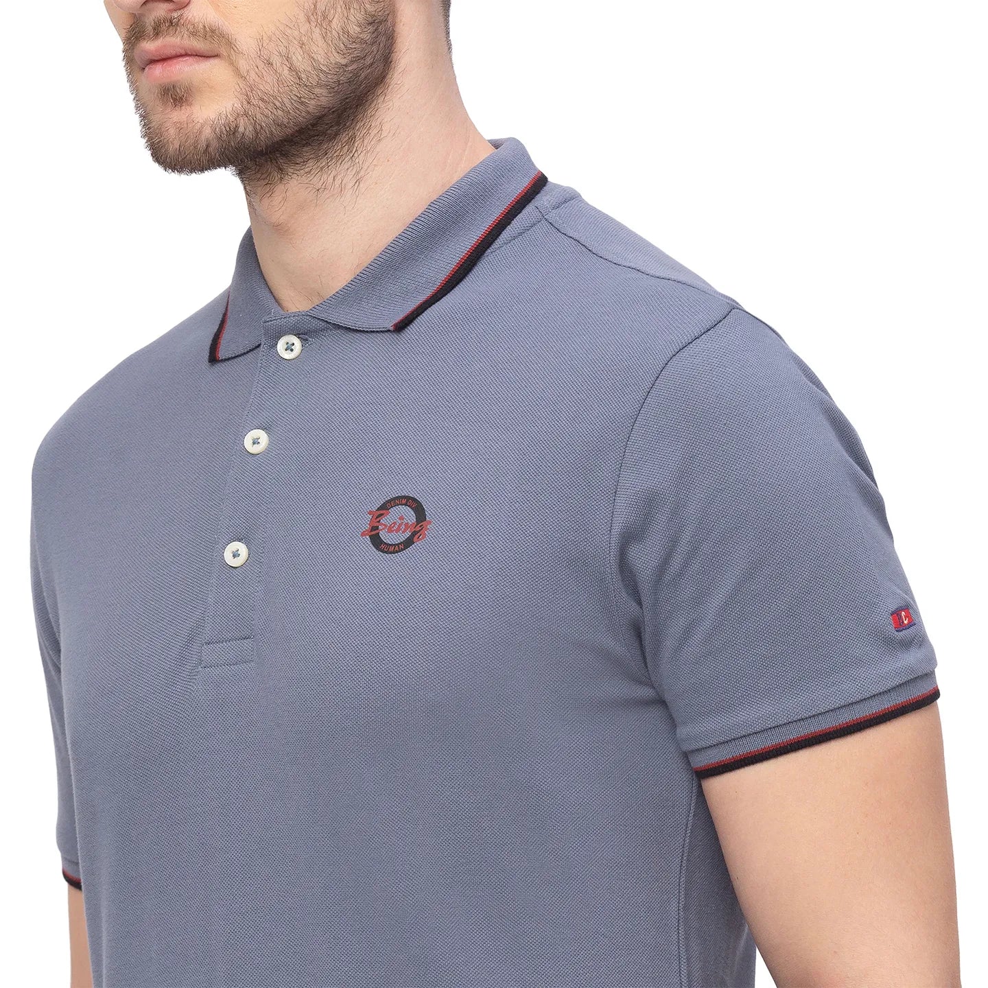 Grey Regular Fit Men's Polo T-Shirt by Being Human Clothing - Image 3