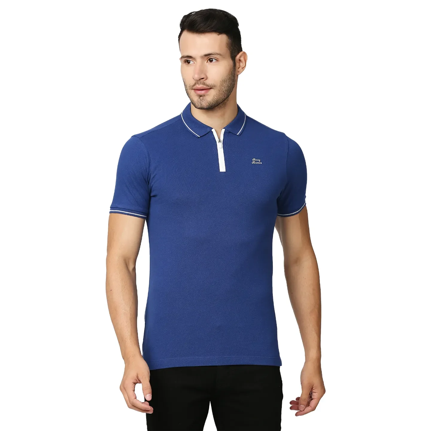 Blue Regular Fit Men's Polo T-Shirt by Being Human Clothing