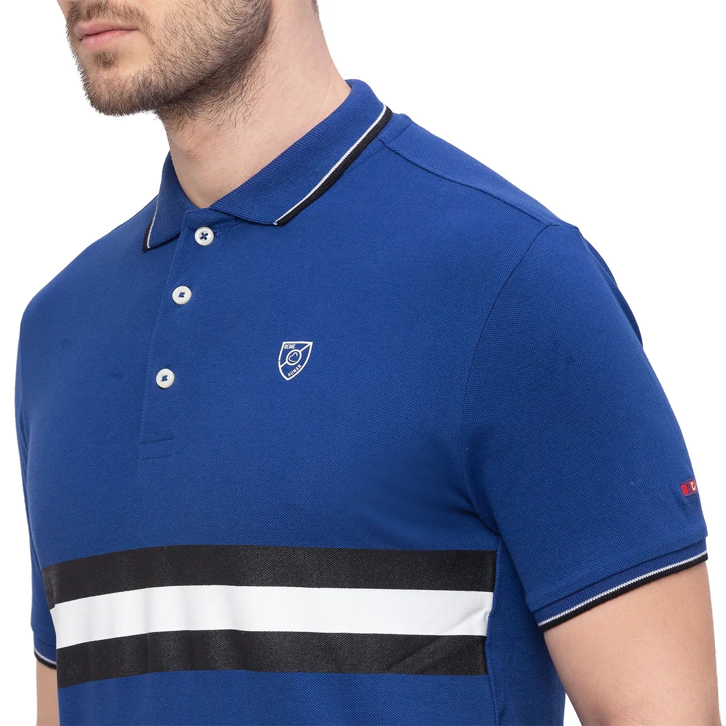 Blue Regular Fit Men's Polo T-Shirt by Being Human Clothing - Image 3