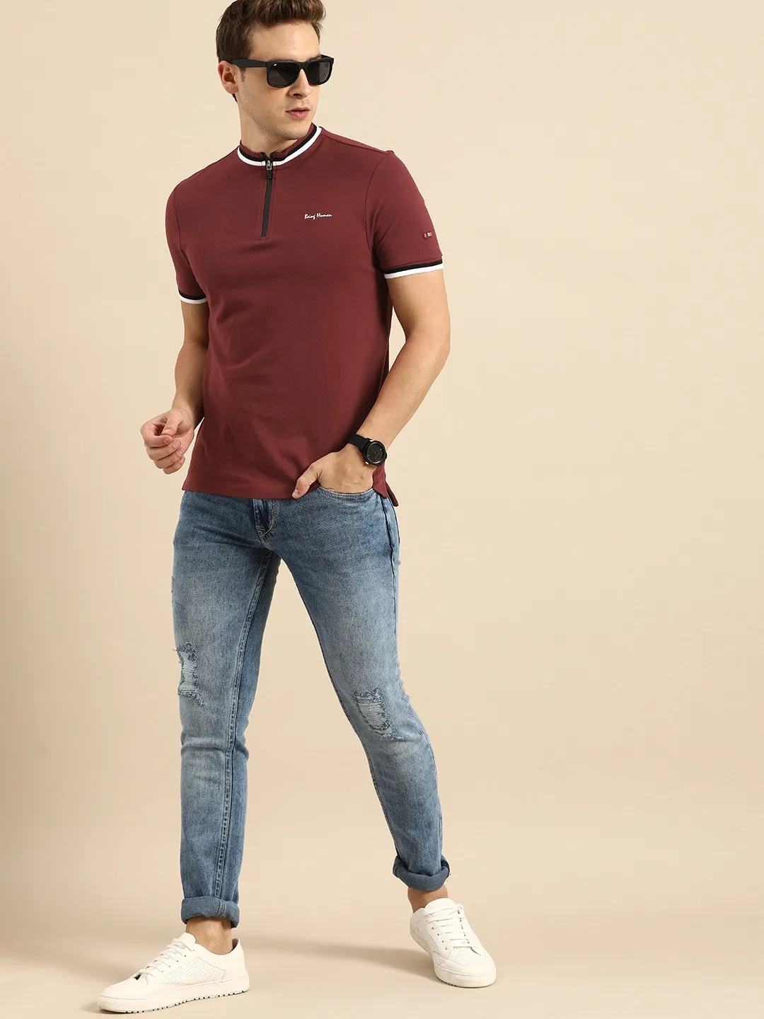Red Regular Fit Men's Polo T-Shirt by Being Human Clothing - Image 5