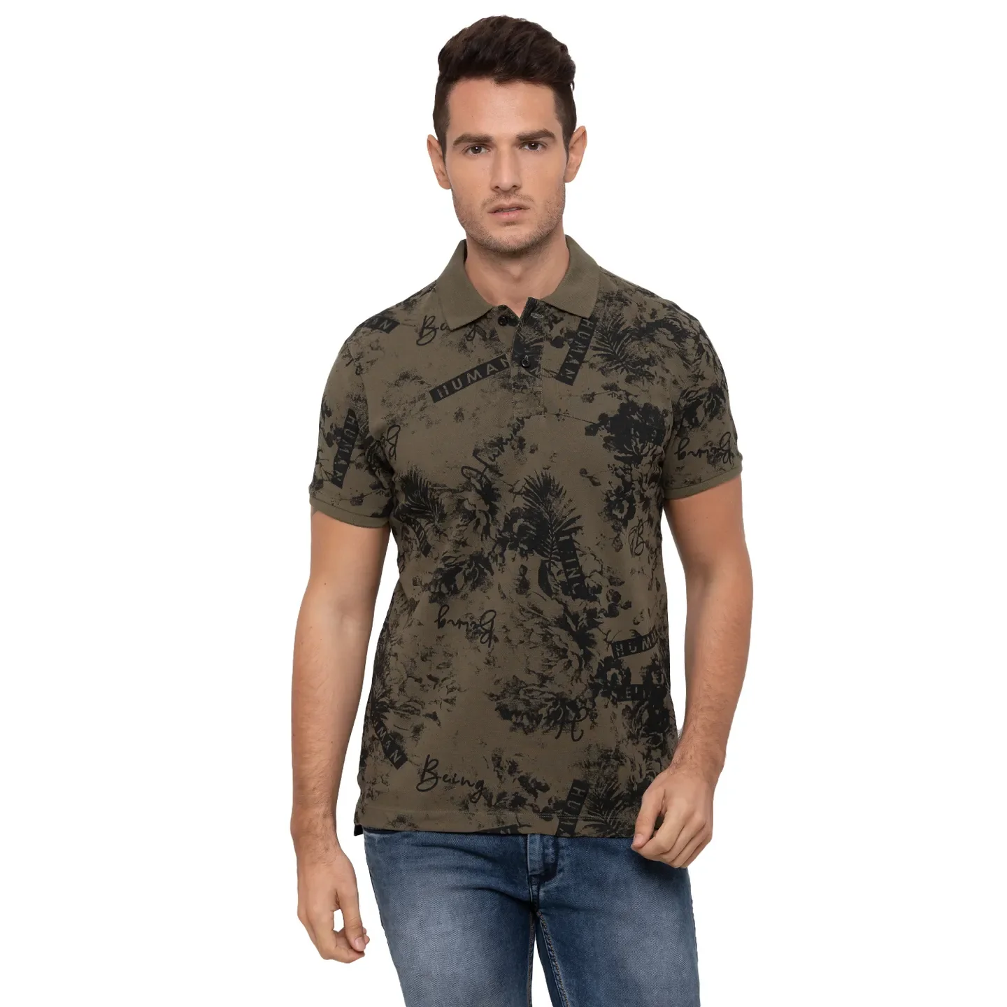 Green Regular Fit Men's Polo T-Shirt by Being Human Clothing